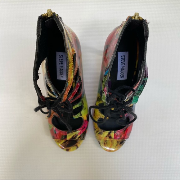 Steve Madden Cynthia Lace Up Colorful Abstract  4.5" high heels Size 7.5M - Picture 8 of 14